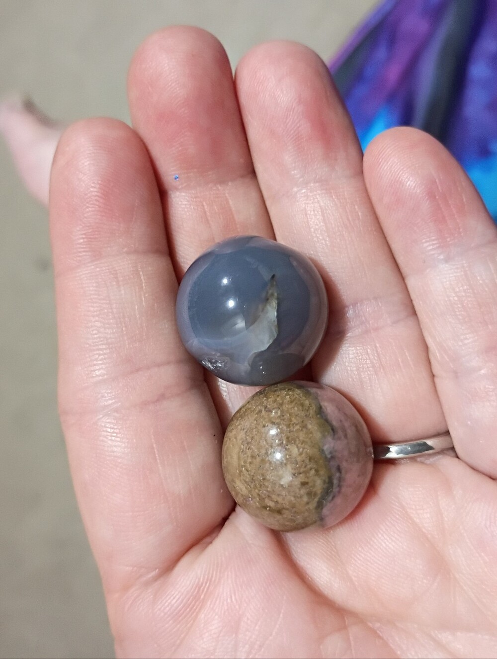 Polished Gray Agate and Picture Jasper Stone Pair